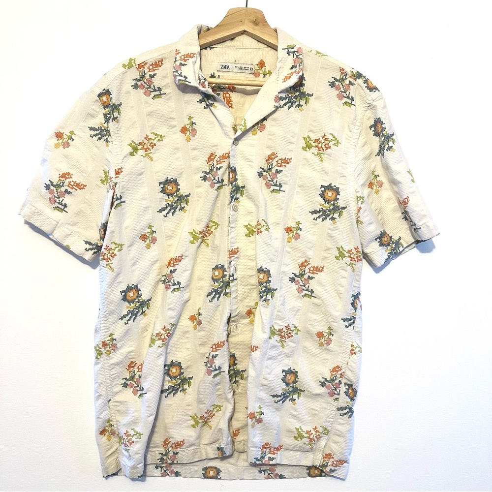 Zara cross-stitch button up